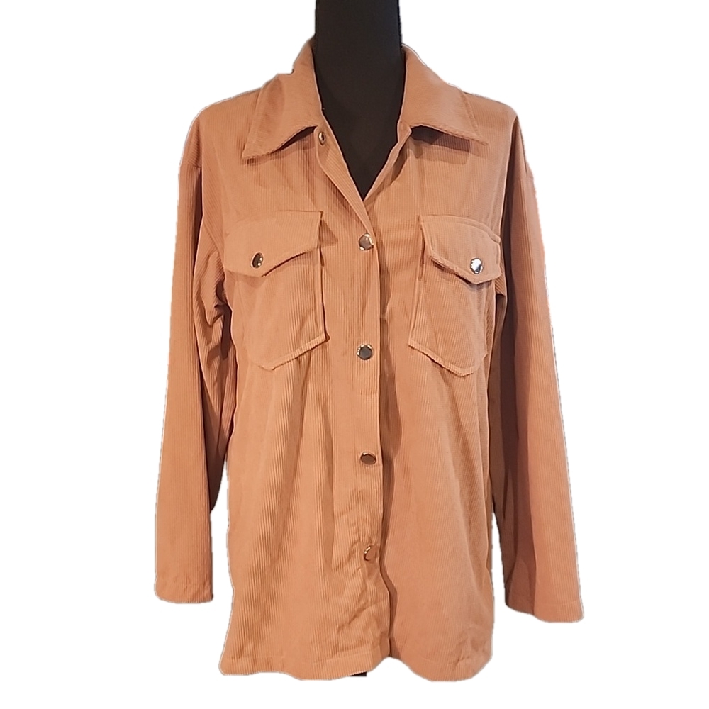 Womens Tan Shirt Jacket With Snaps Small NWOT